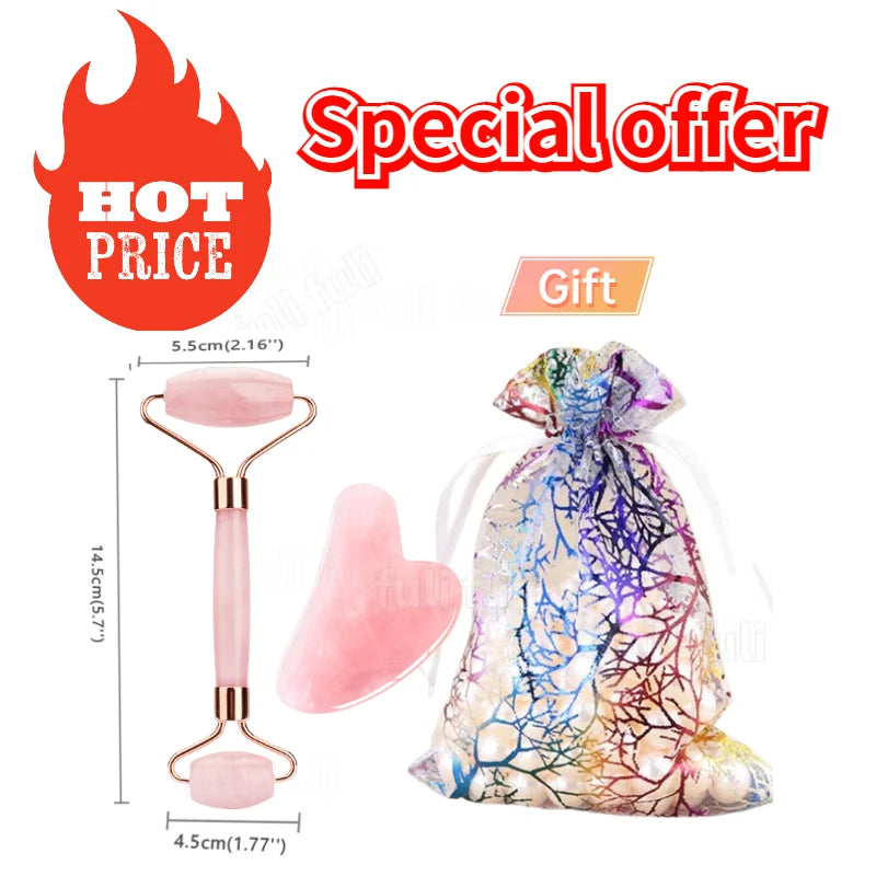 Rose Quartz Jade Roller and Gua Sha Facial Massage Tool