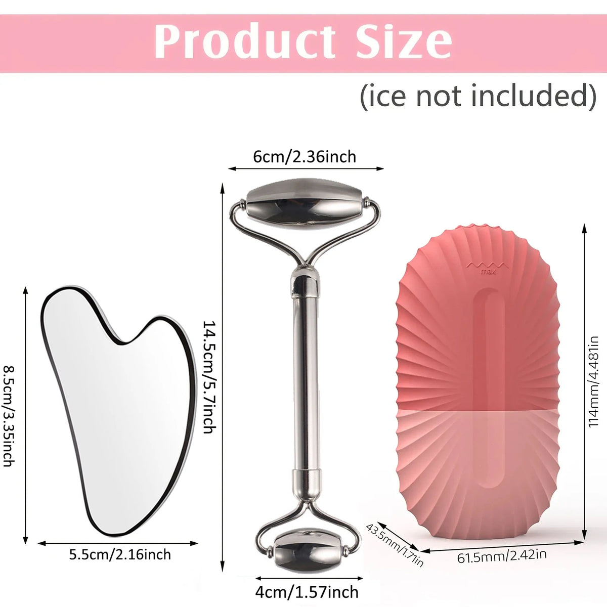 Ice Face Roller Set Stainless Steel Facial Roller and Gua Sha Tool