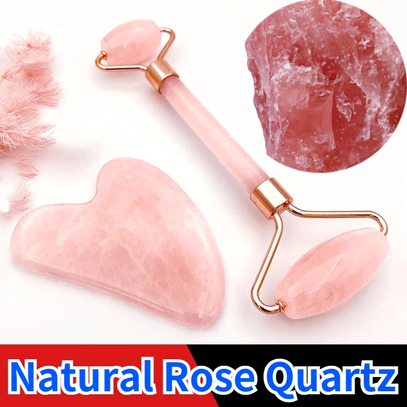Rose Quartz Jade Roller and Gua Sha Facial Massage Tool