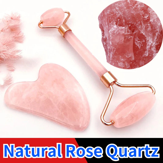 Rose Quartz Jade Roller and Gua Sha Facial Massage Tool