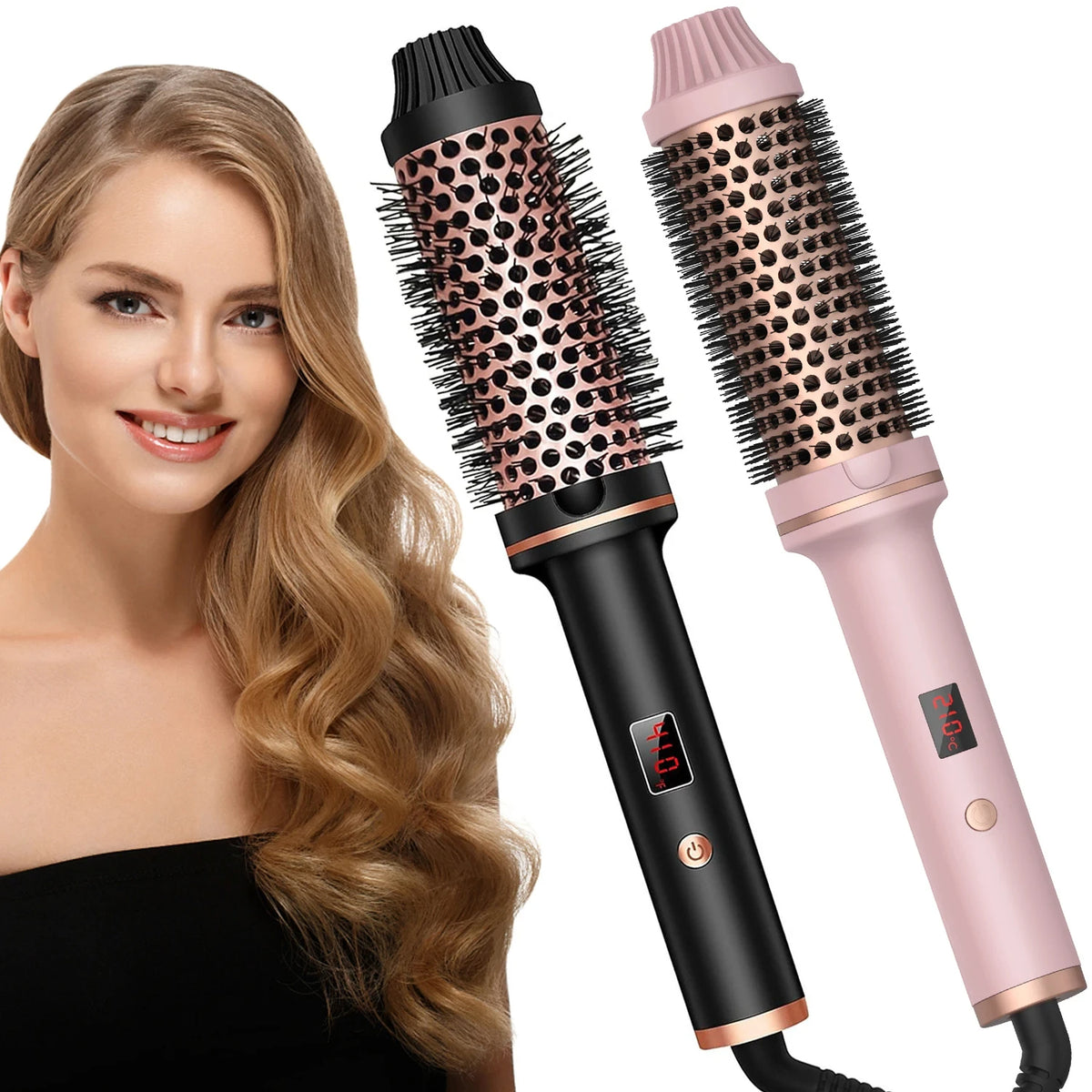  2-in-1 Hair Curler Straightener Styling Brush 