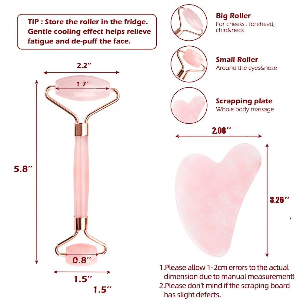 Rose Quartz Jade Roller and Gua Sha Facial Massage Tool