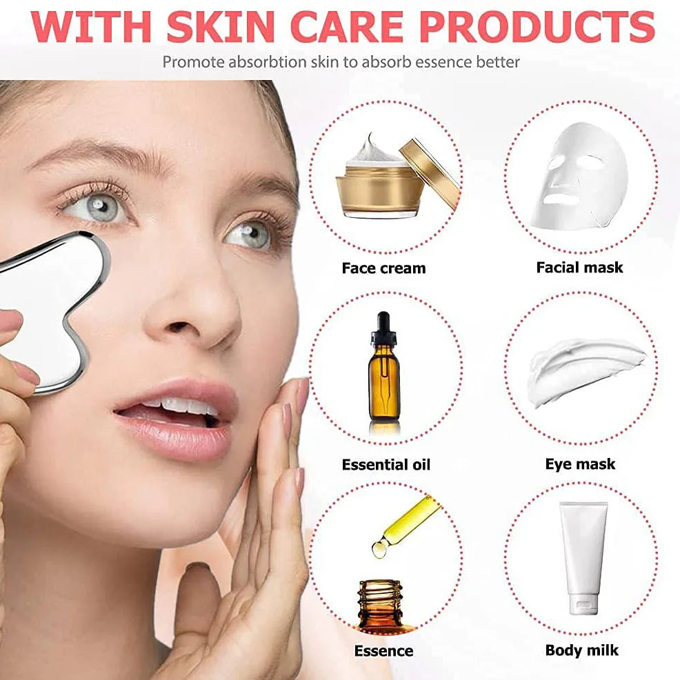 Ice Face Roller Set Stainless Steel Facial Roller and Gua Sha Tool