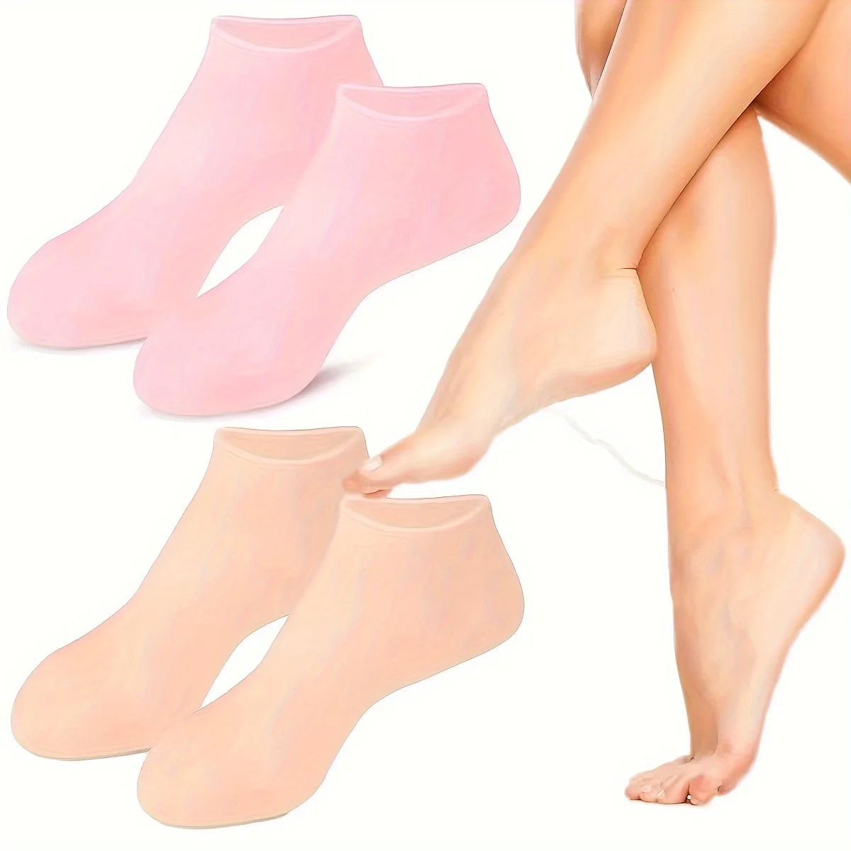 2pk Moisturizing Silicone Gel Socks for Dry Cracked Feet