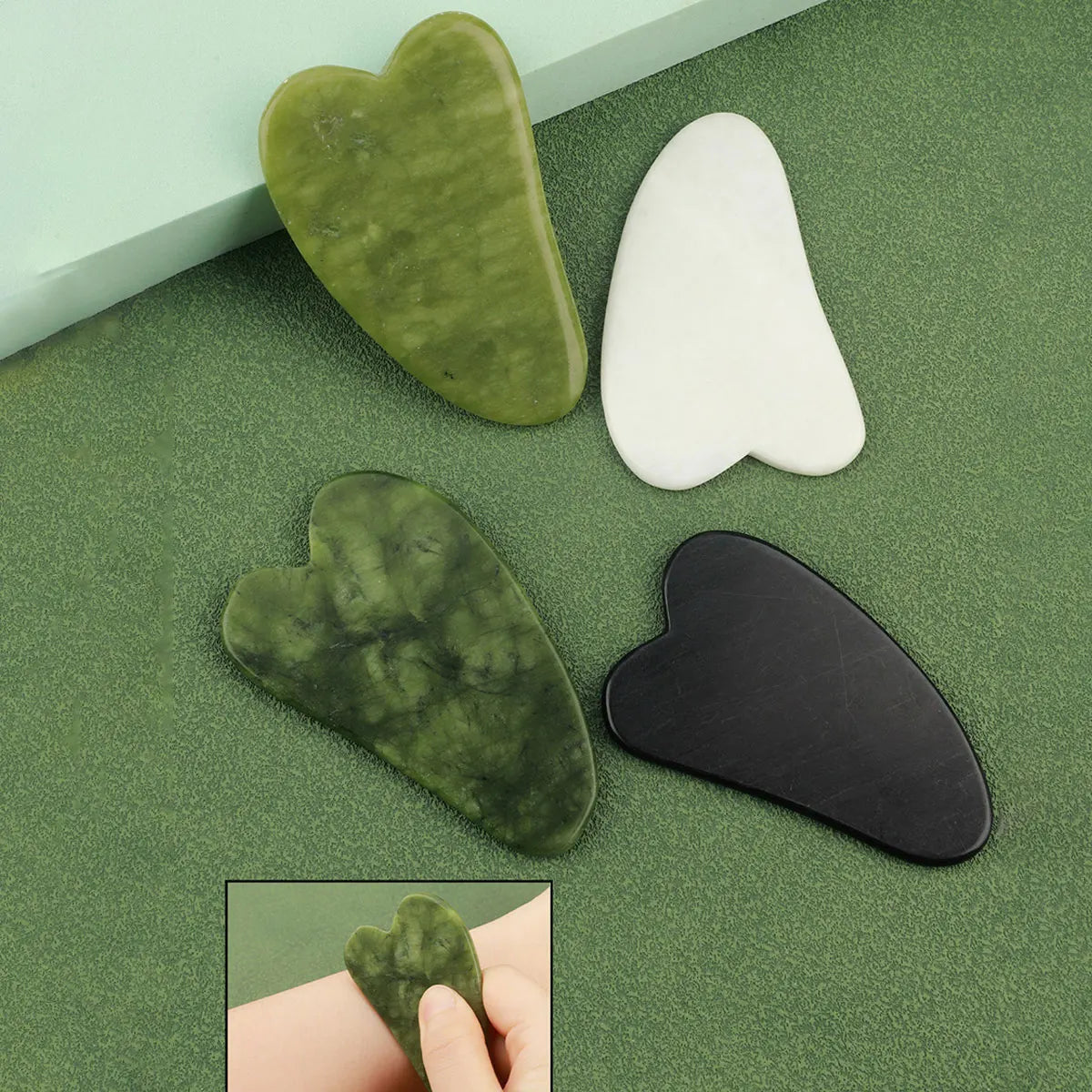 3 in 1 Jade Roller Set for face and eyes. Includes Gua Sha