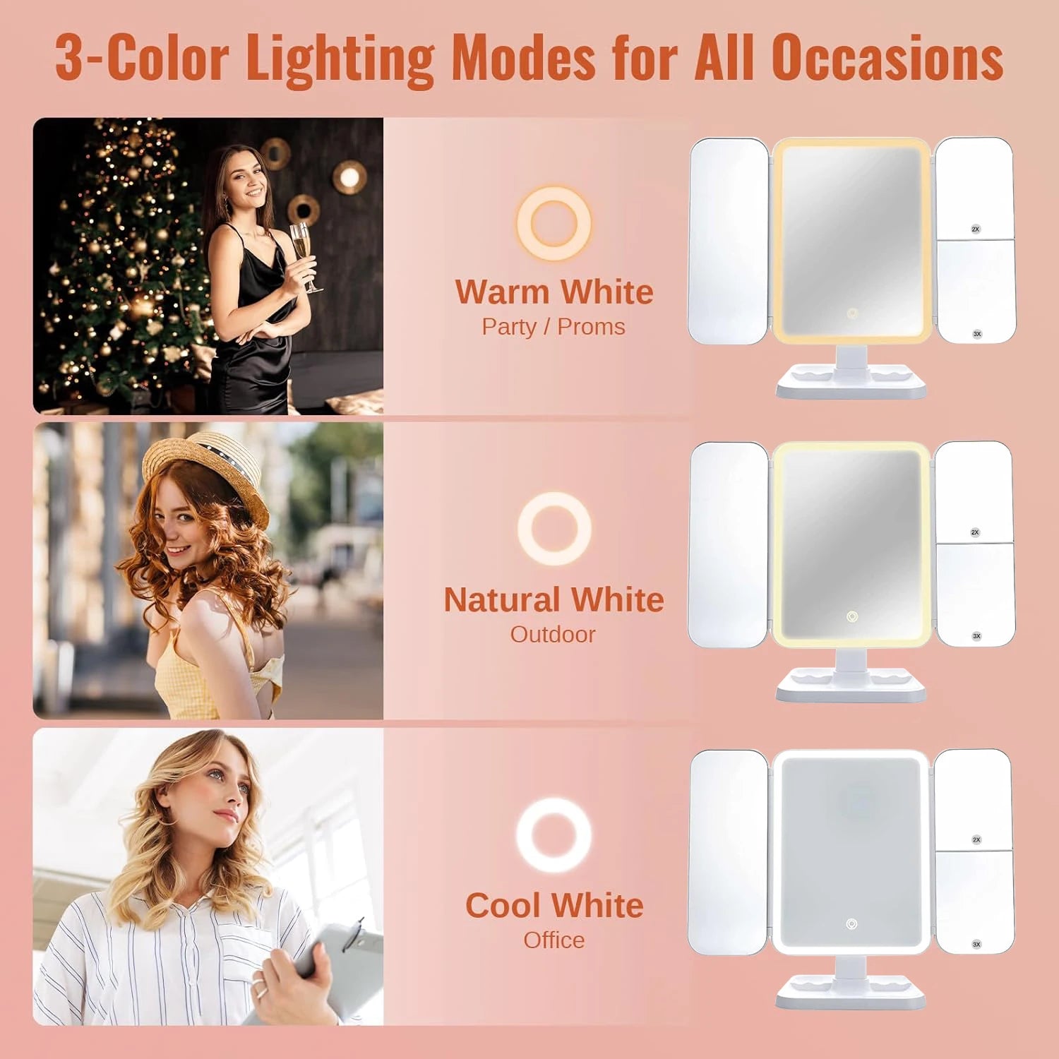 Trifold LED Makeup Mirror with Lights Smart Vanity Mirror