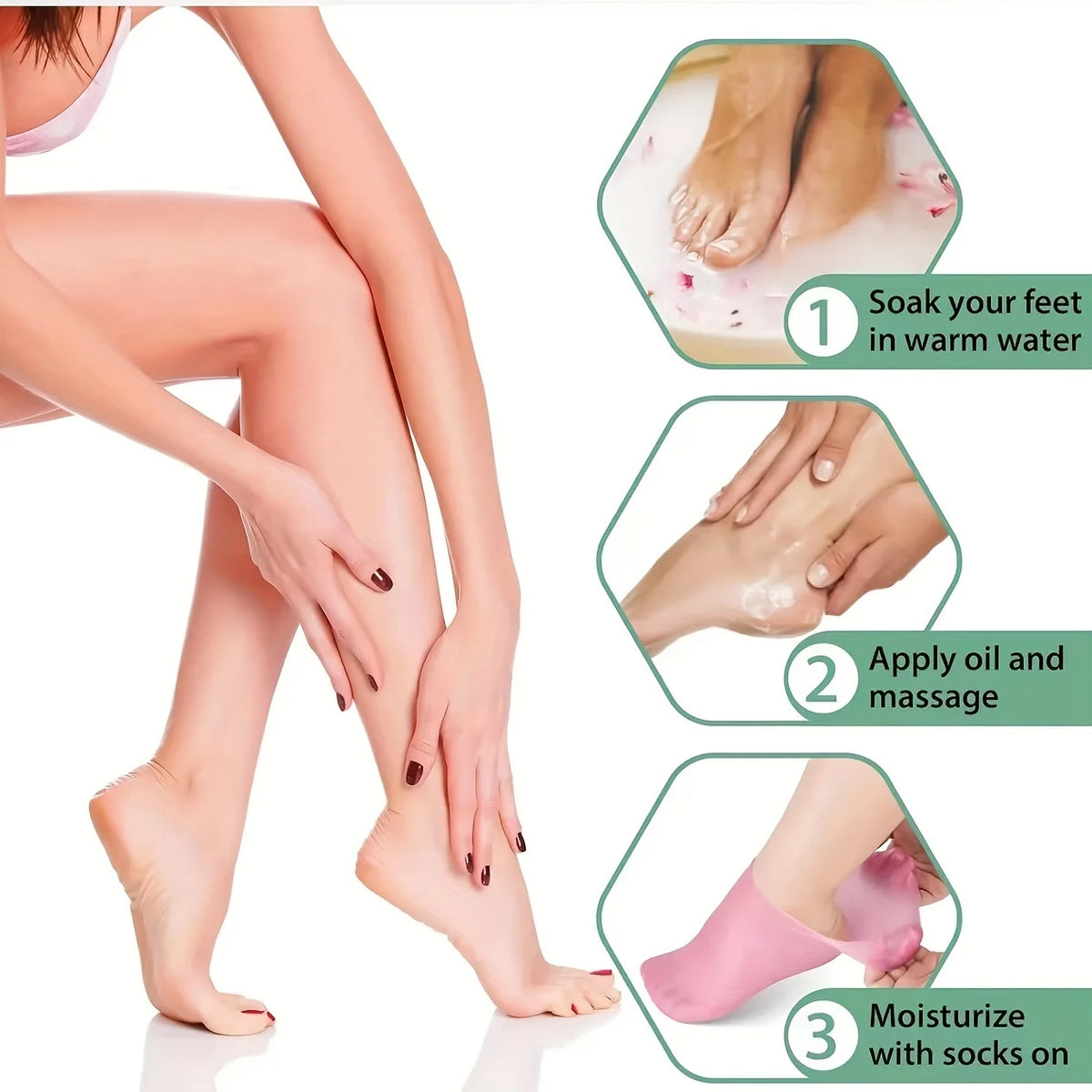 2pk Moisturizing Silicone Gel Socks for Dry Cracked Feet