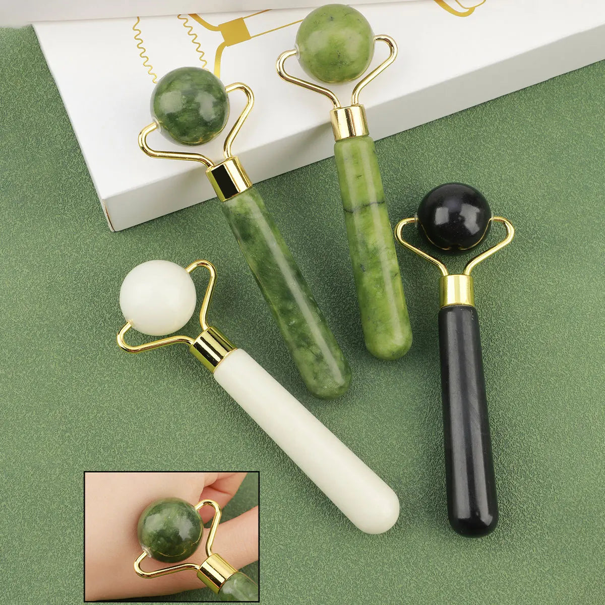 3 in 1 Jade Roller Set for face and eyes. Includes Gua Sha