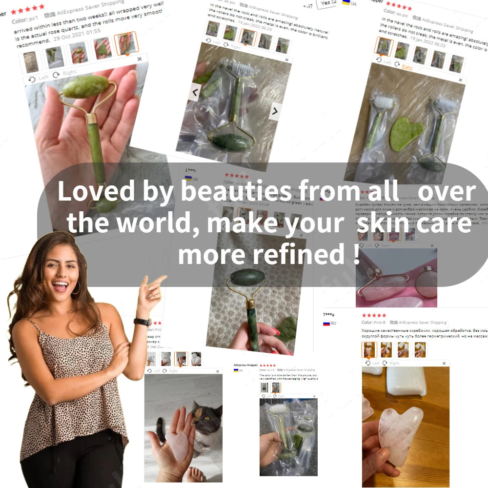 Rose Quartz Jade Roller and Gua Sha Facial Massage Tool